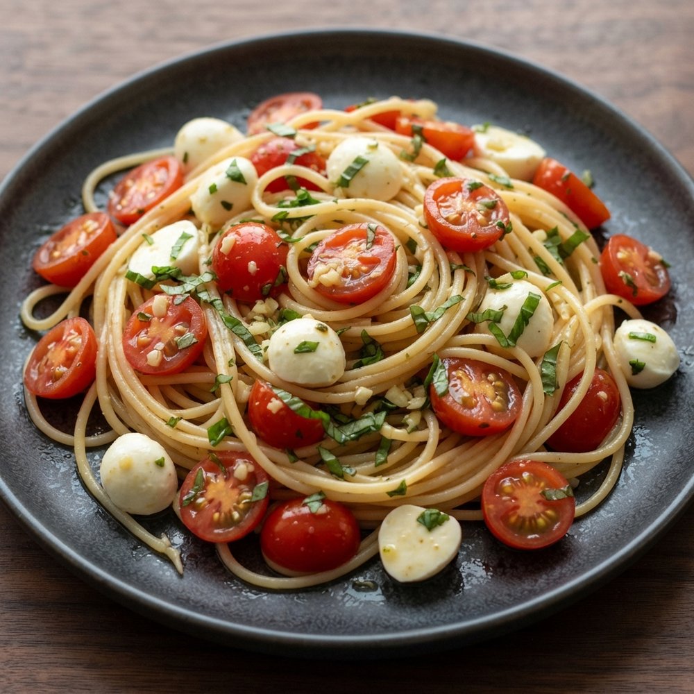 Caprese Pasta with Thai Basil