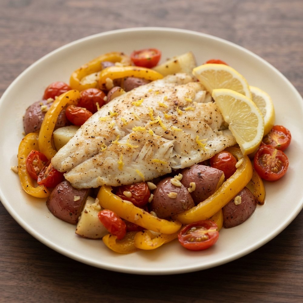 Roasted Tilapia with Potatoes on a Sheet Pan
