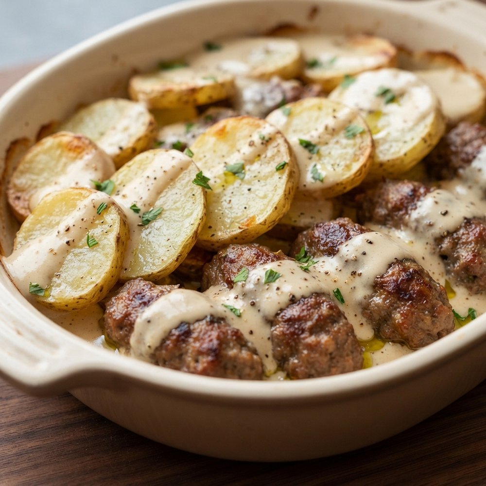 Kofta and Potatoes with Lemon-Tahini Sauce