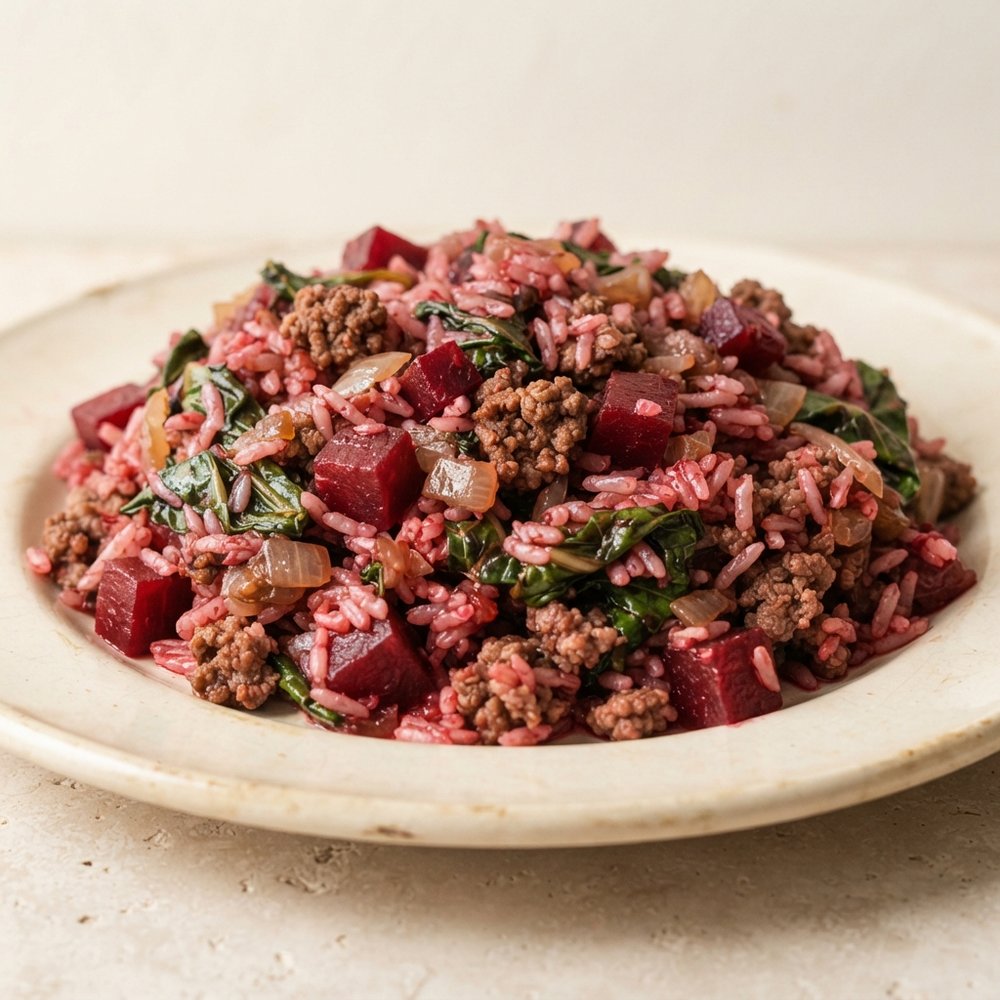 Rosh Hashanah Beet, Chard, and Beef Pilaf from Iraqi Kurdistan