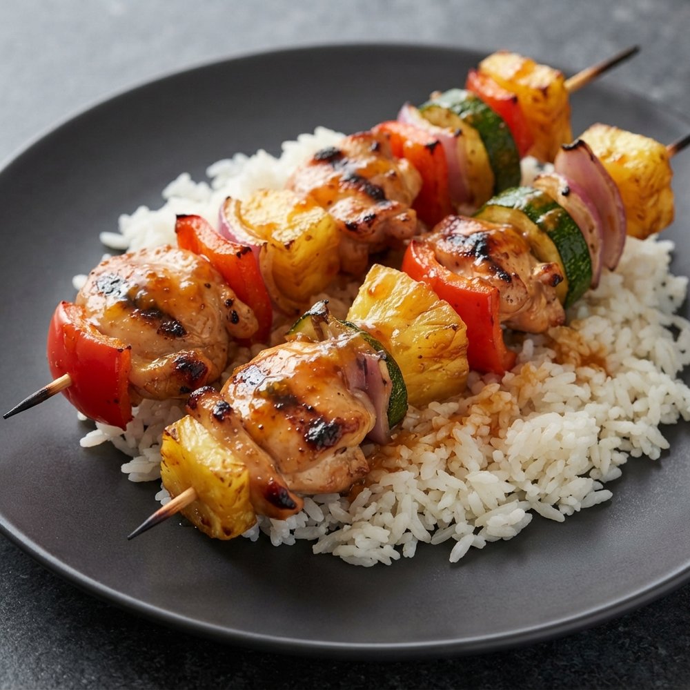 Orange-Ginger Chicken Thigh Skewers with Pineapple and Veggies