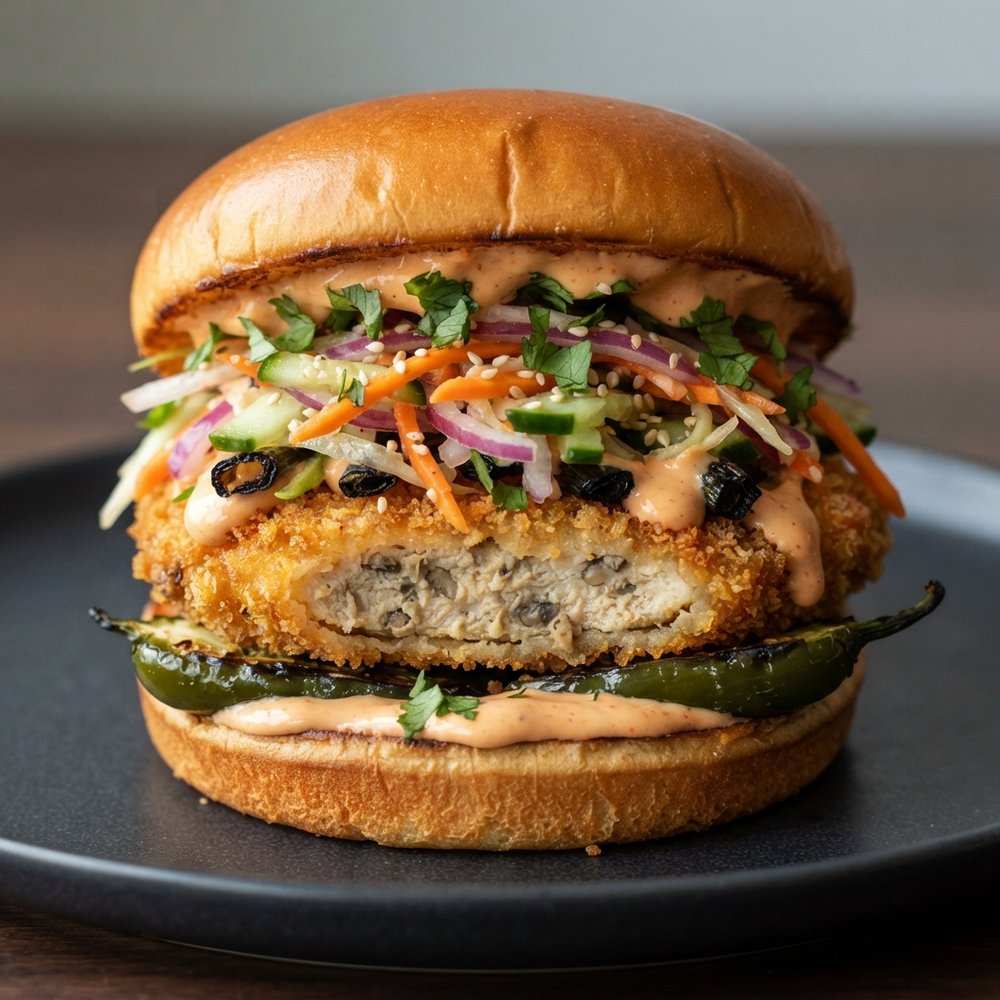 Bang Bang Chicken Burgers with Blended Mushrooms