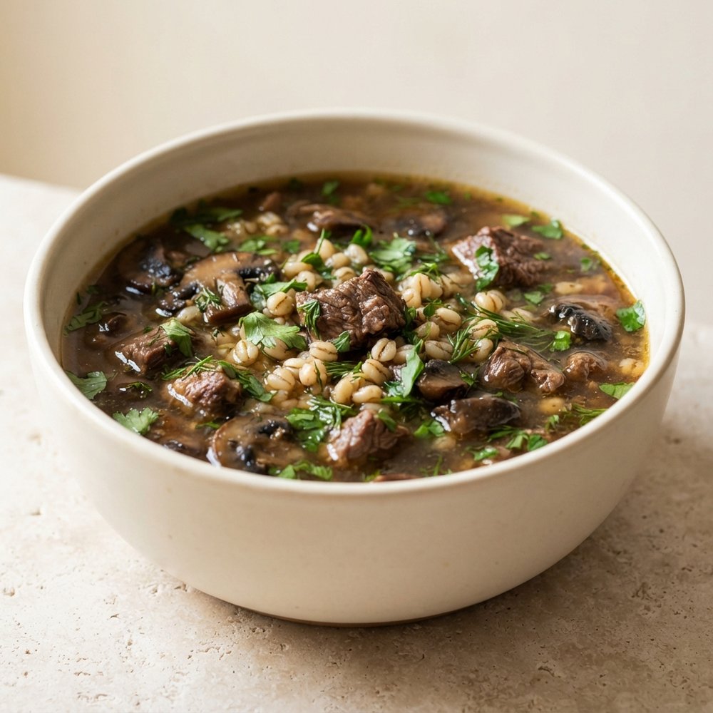 Grandpa’s Hearty Beef, Mushroom & Barley Soup