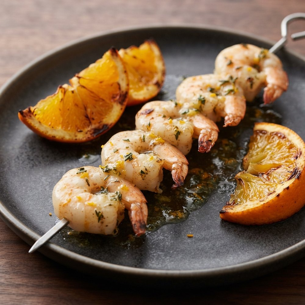 Citrus-Grilled Shrimp Skewers with Charred Thyme Butter