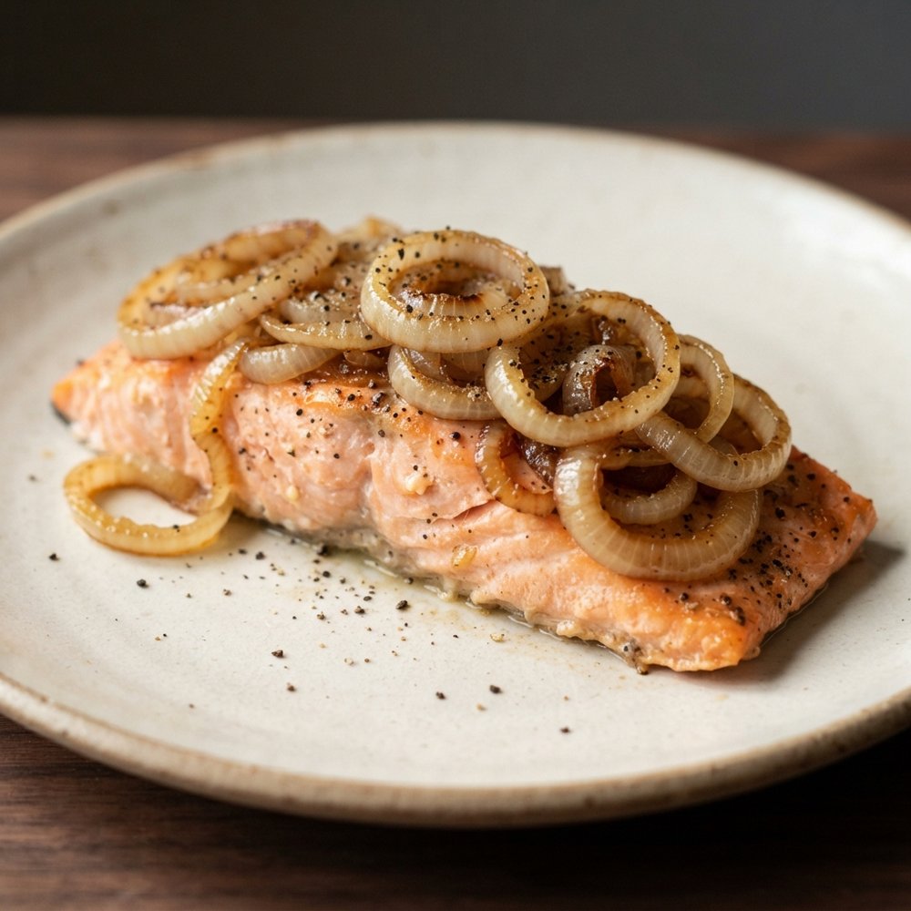 Peppery Salmon with Sweet Onion Rings