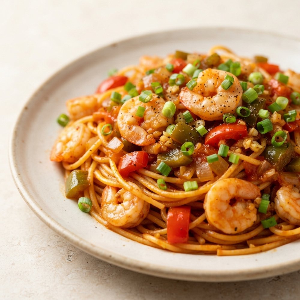 Spicy Cajun Shrimp Spaghetti