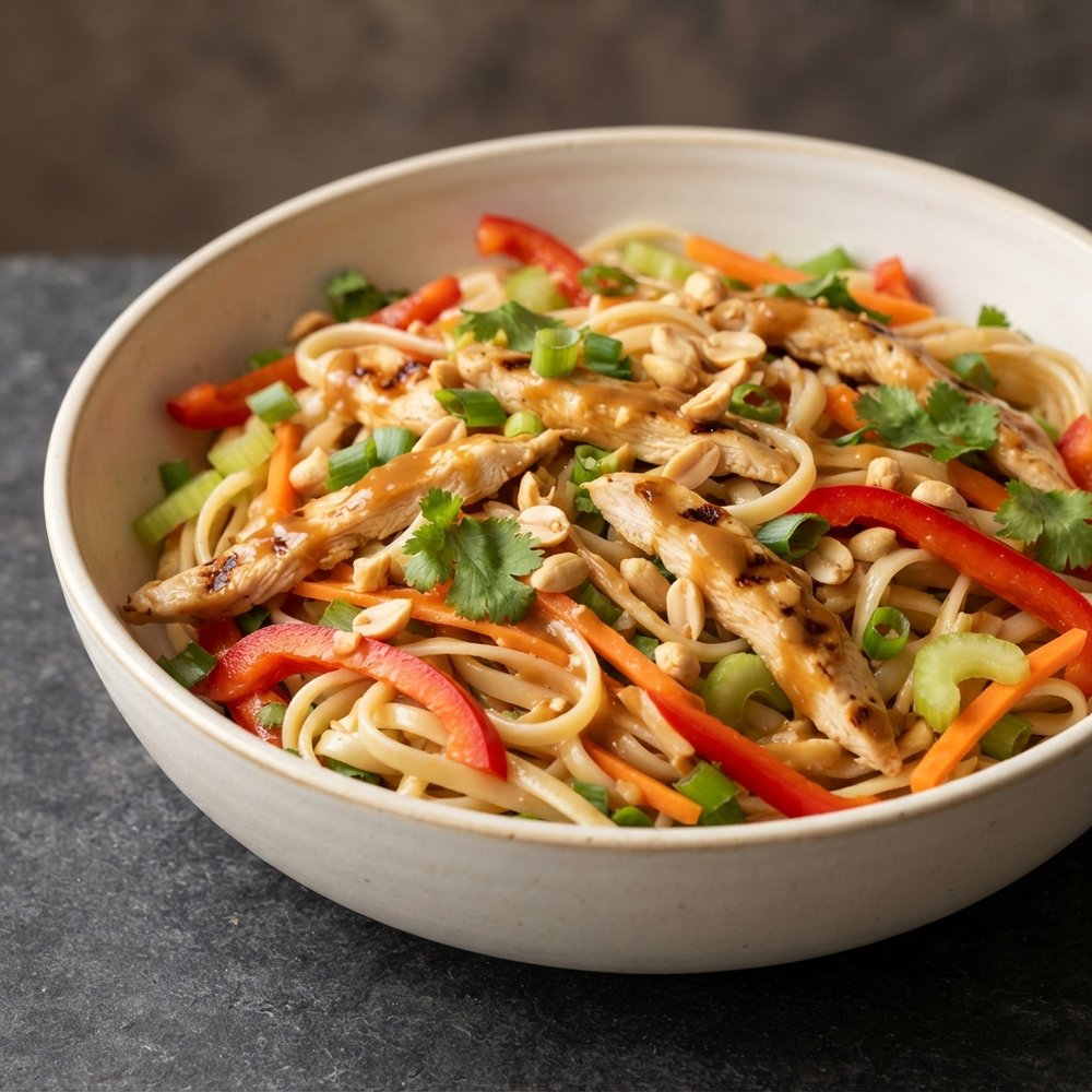 Chicken Noodle Salad with Peanut-Ginger Dressing