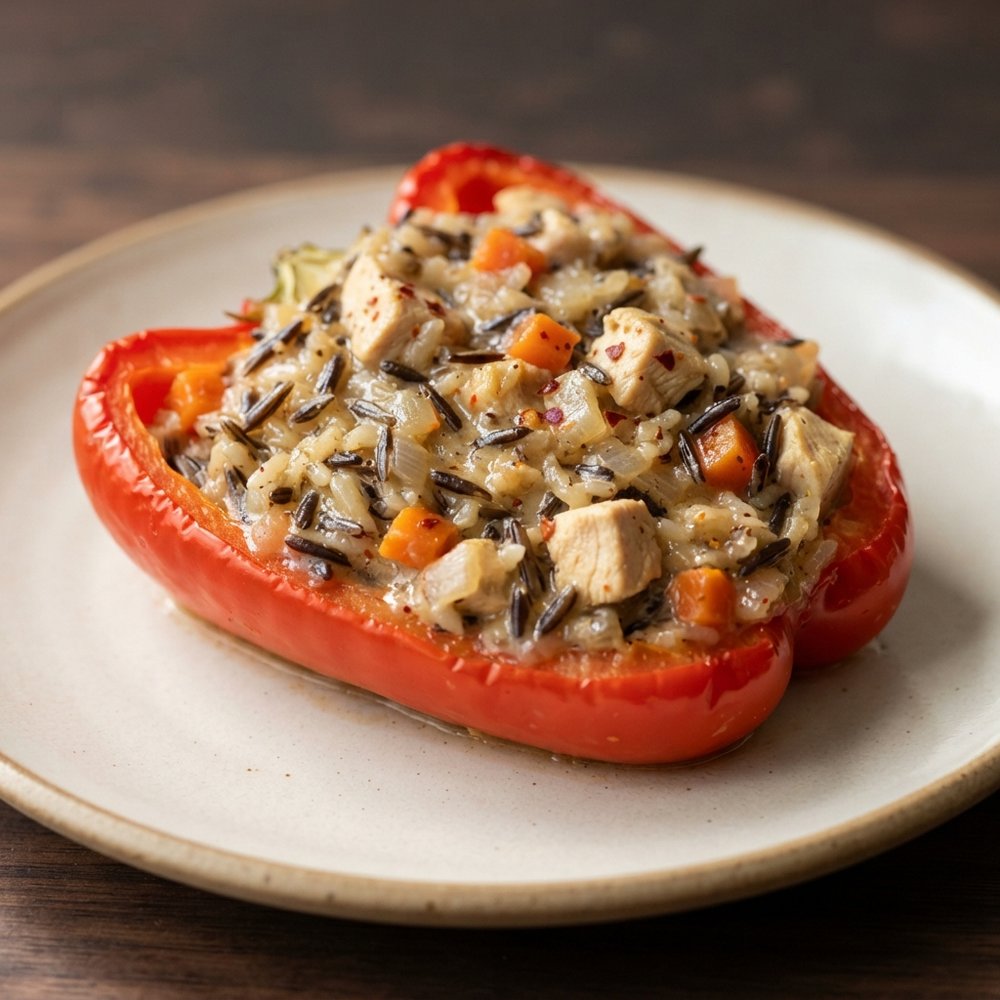 Red Peppers Stuffed with Chicken and Wild Rice