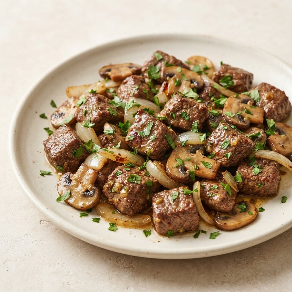 Buttery Garlic Steak Bites with Sautéed Mushrooms