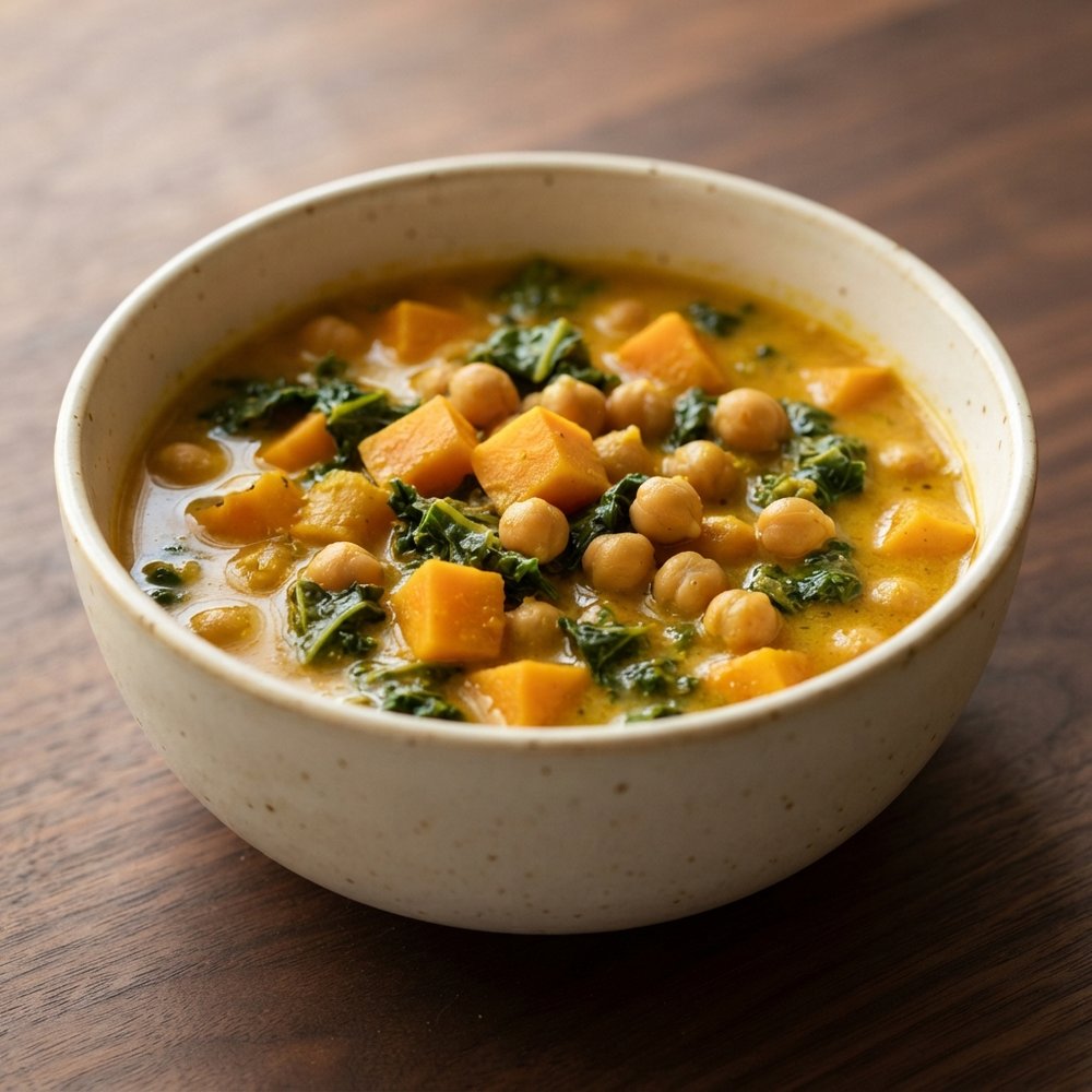 Curried Sweet Potato & Kale Coconut Soup