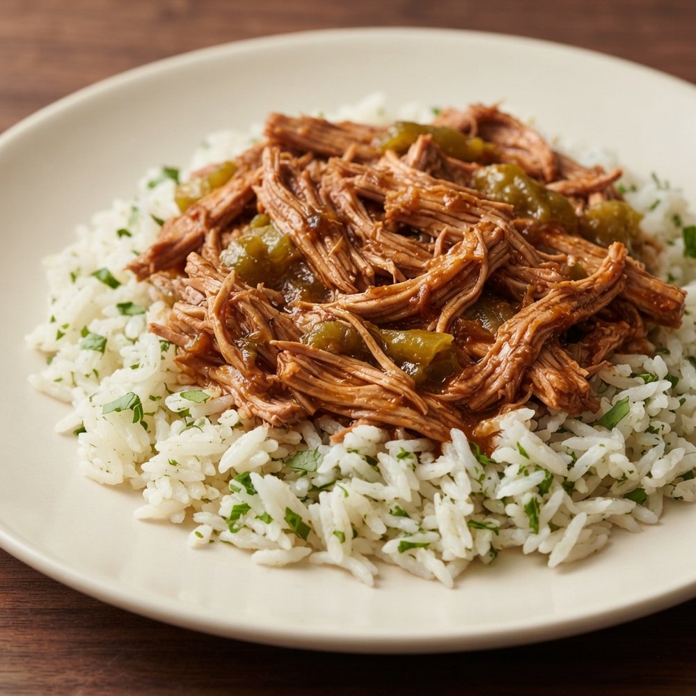 Chipotle Green Chile Shredded Pork with Cilantro-Lime Rice