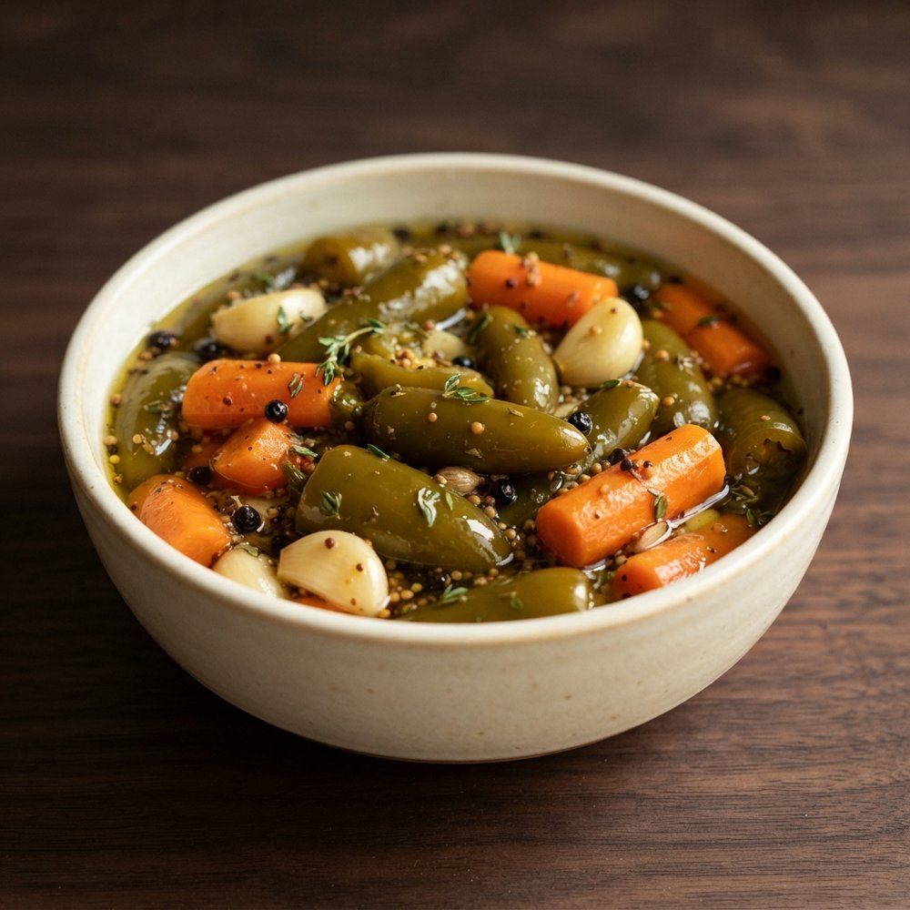Garlic and Jalapeño Pickle with Carrot and Herbs