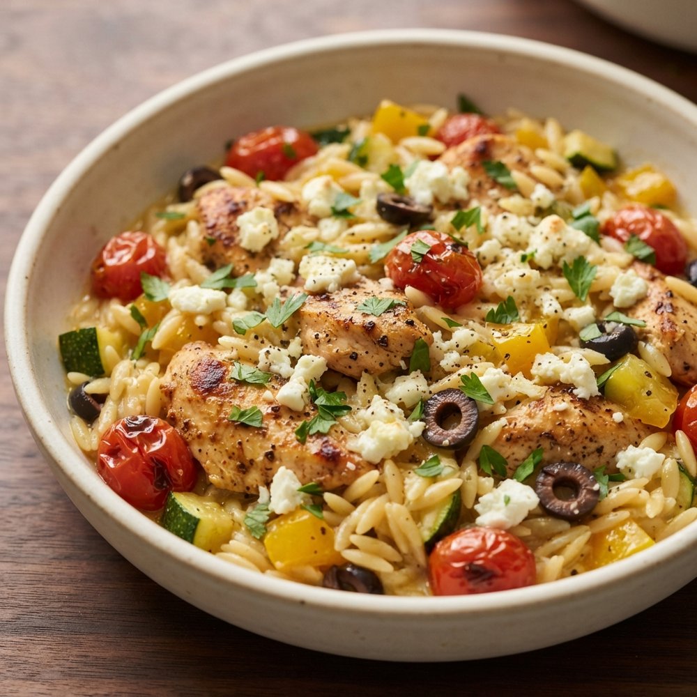 Lemony Greek Chicken and Orzo Bake