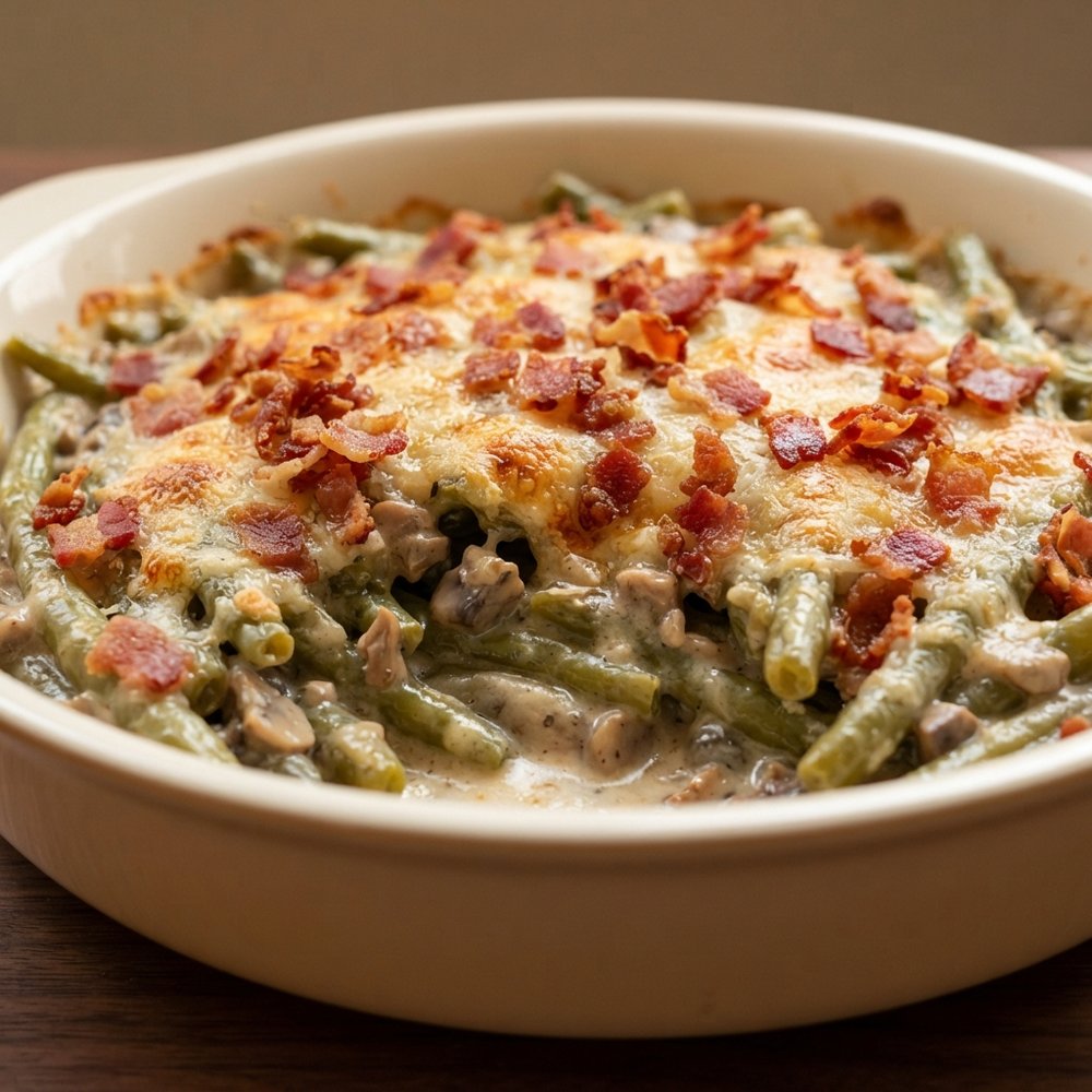 Bacon-Mushroom Green Bean Bake