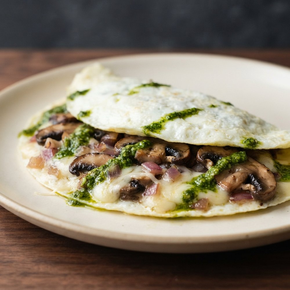 Egg White Omelet with Portobello and Pesto