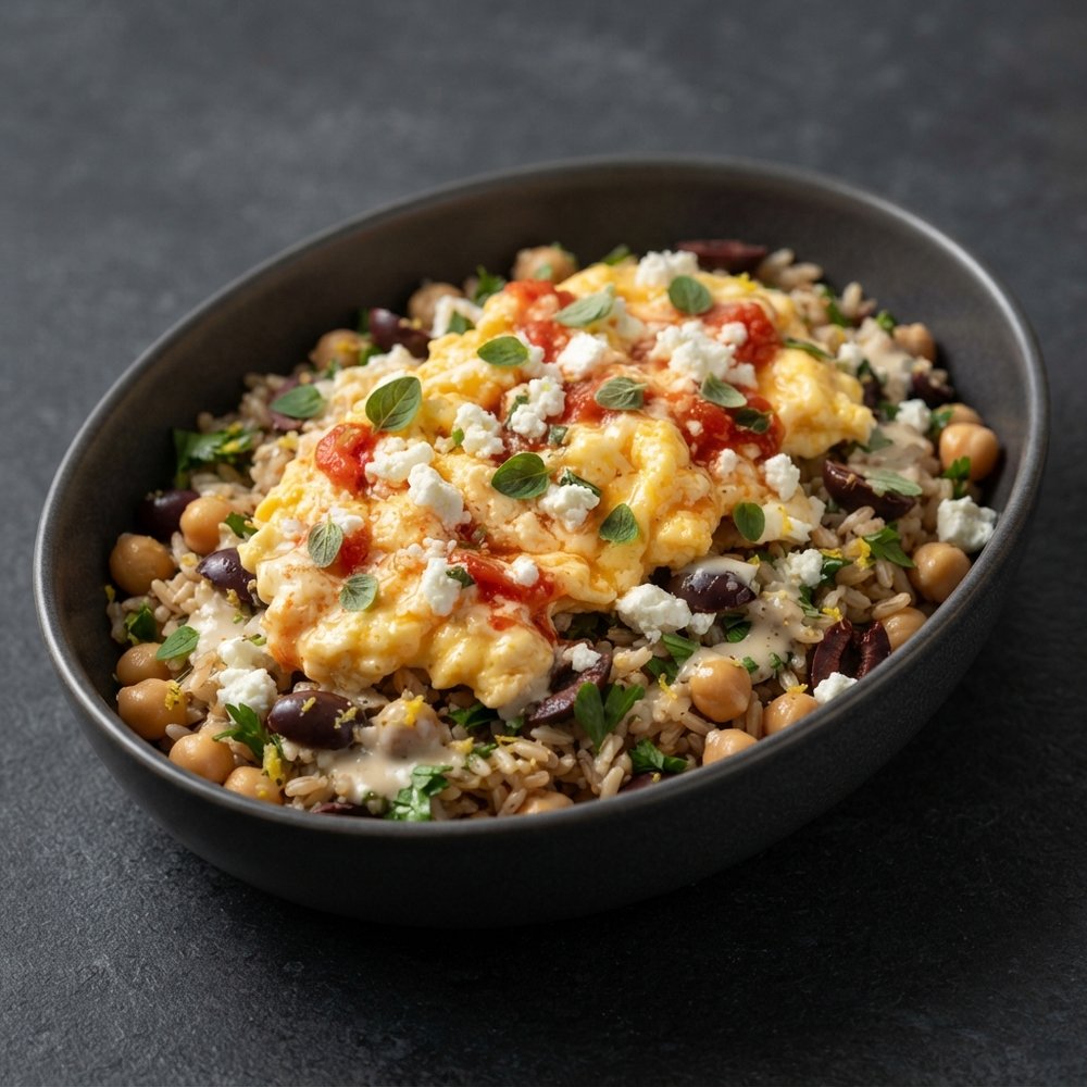Greek Strapatsada with Chickpea Brown Rice Salad