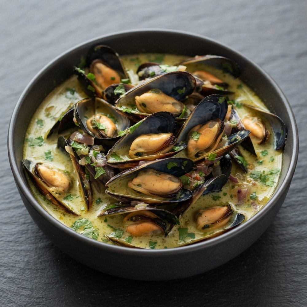 Green Curry Coconut Mussels
