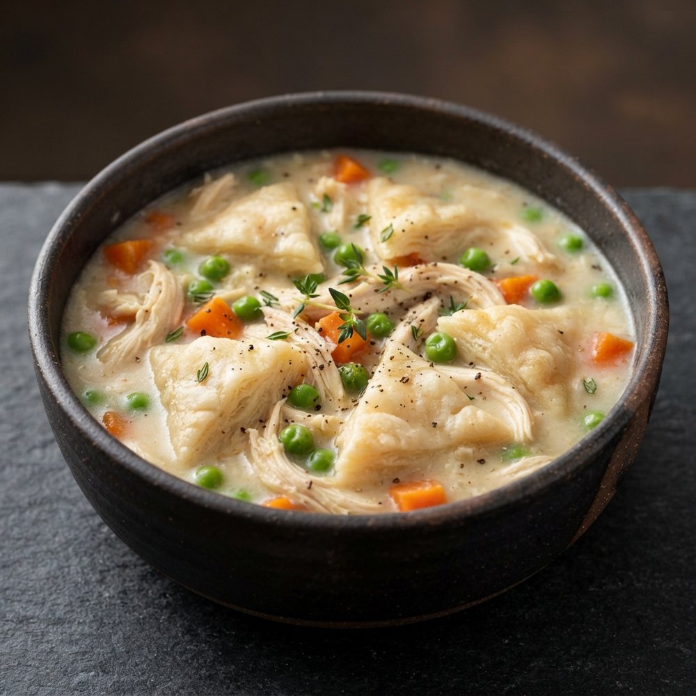 Creamy Chicken Pot Pie Soup with Flaky Crust Dumplings