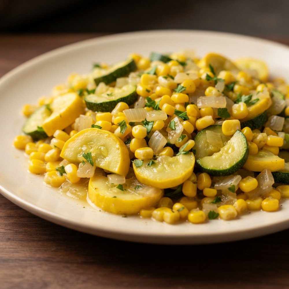 Garlic-Scented Summer Squash with Sweet Corn