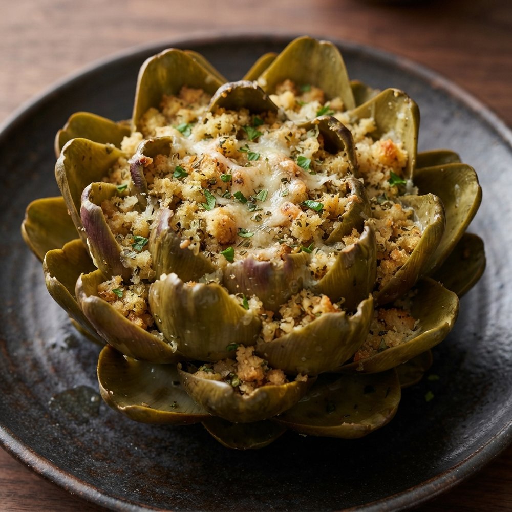 Bread-Stuffed Artichokes with Romano and Herbs
