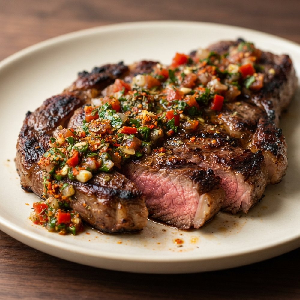 Argentinian Steak with Red Chimichurri