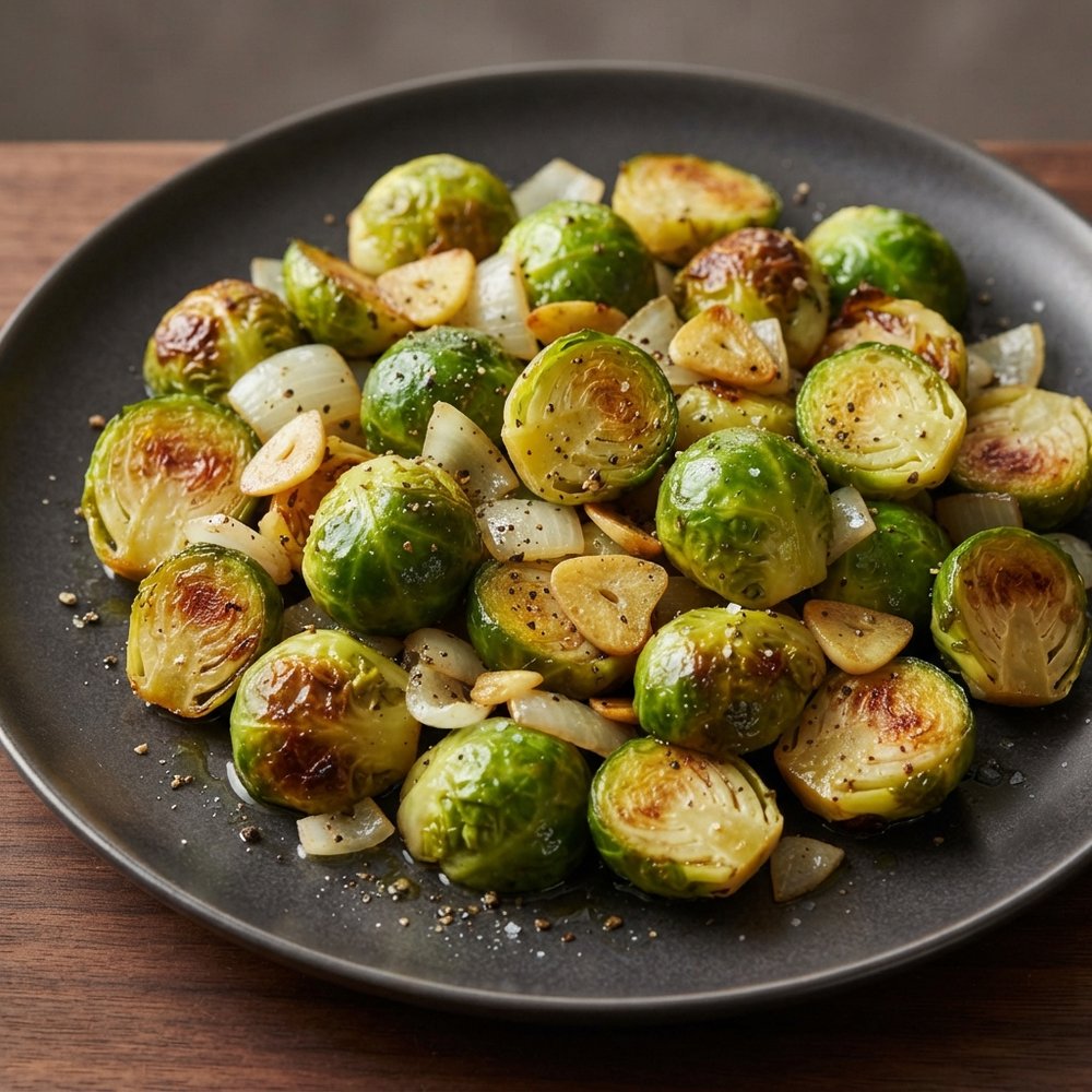 Skillet Brussels Sprouts with Garlic and Onion