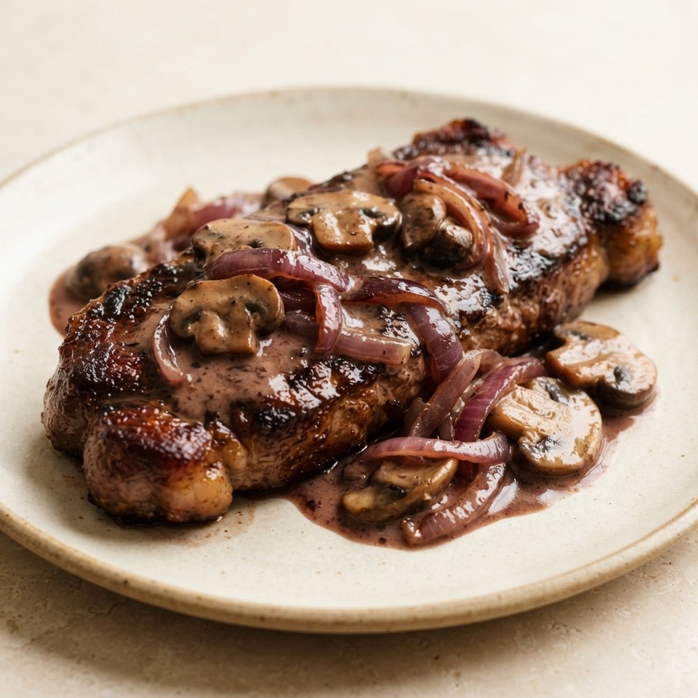 New York Strip with Red Wine–Dijon Cream Sauce
