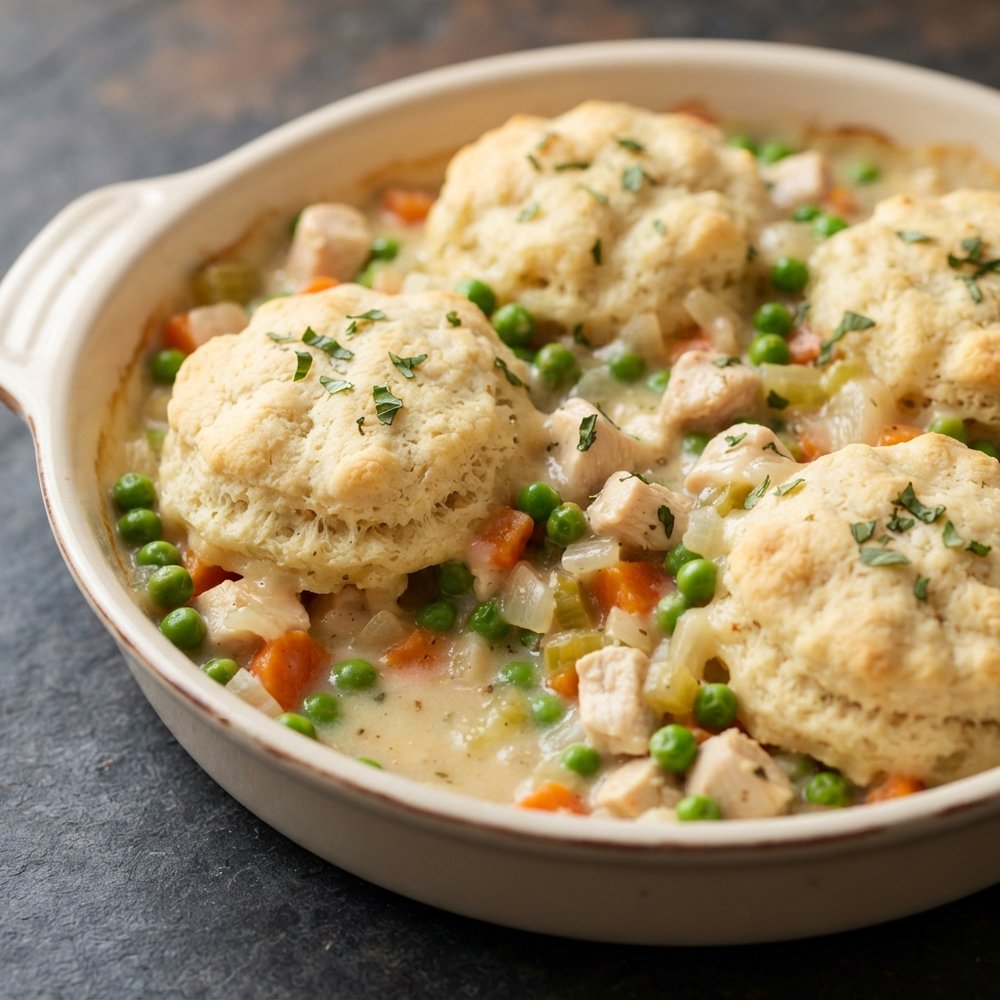 Creamy Chicken Casserole with Buttermilk Biscuits