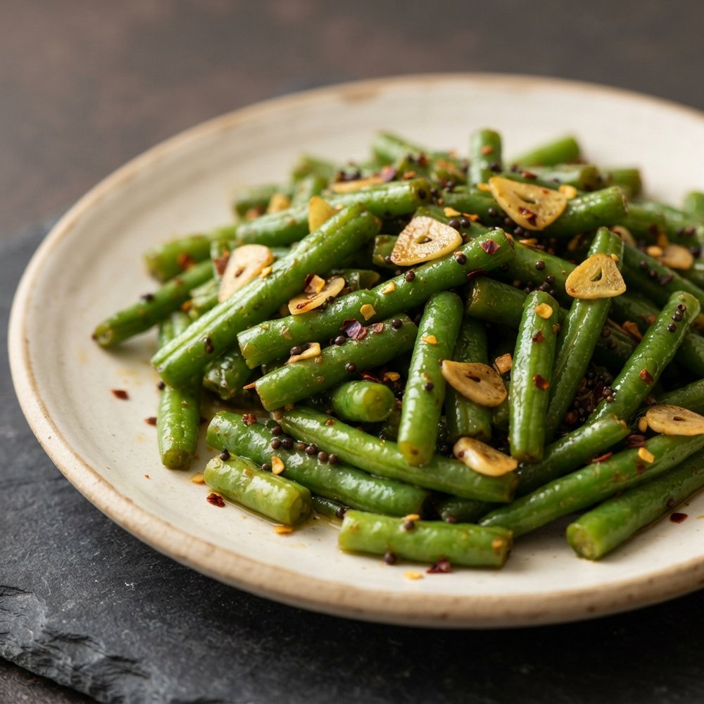 Spicy Indian Green Beans, Gujarati Style