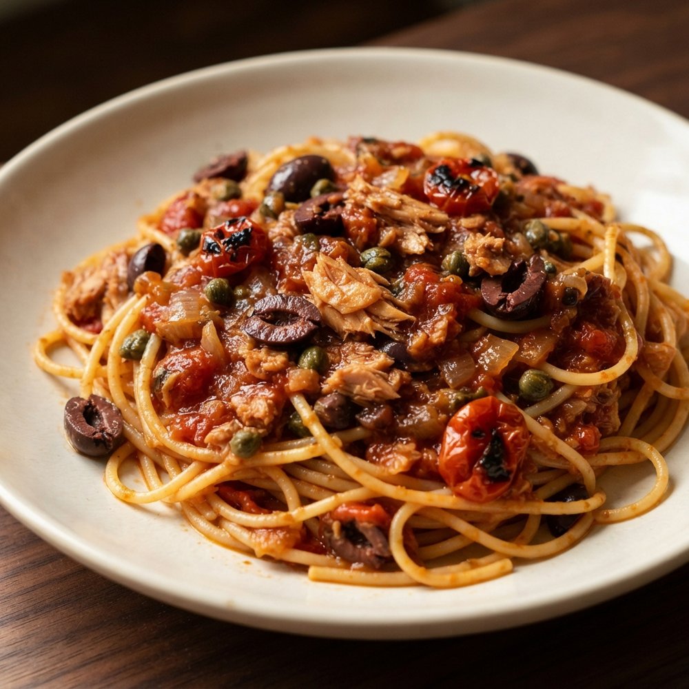 Pressure Cooker Tuna Puttanesca Pasta