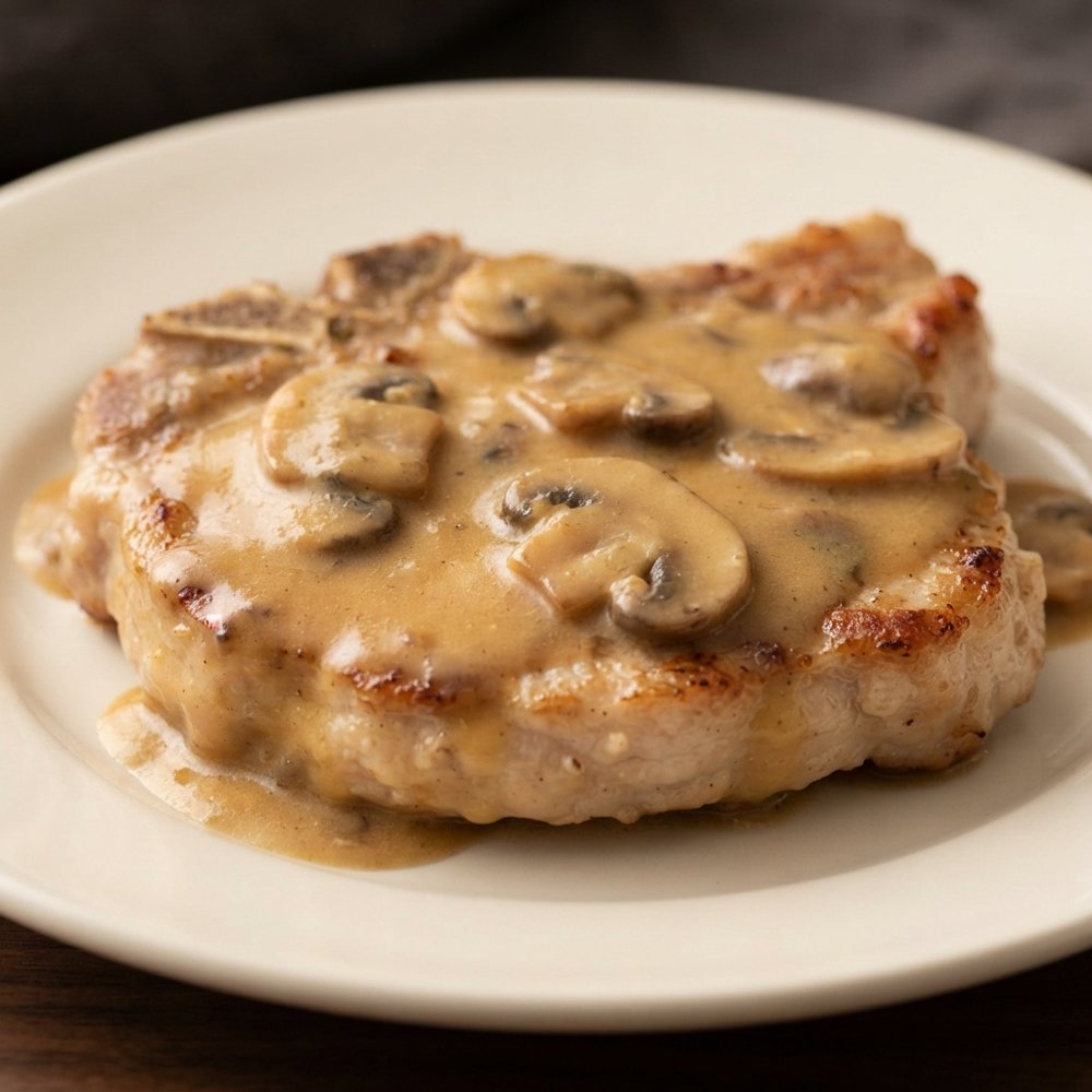 White Wine Pork Chops with Golden Mushroom Sauce