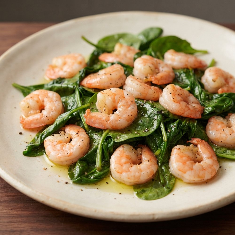 Pan-Seared Shrimp with Baby Spinach