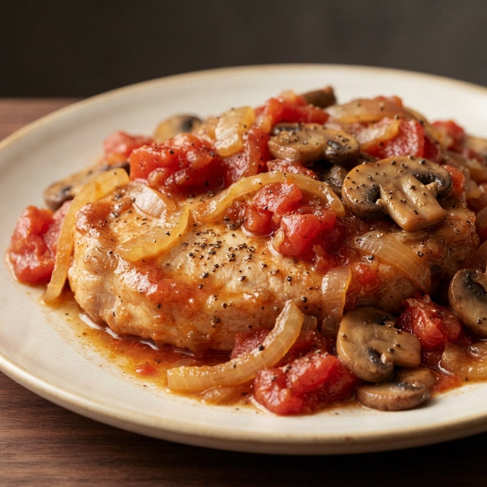 Stewed Tomato Pork Chops with Onions