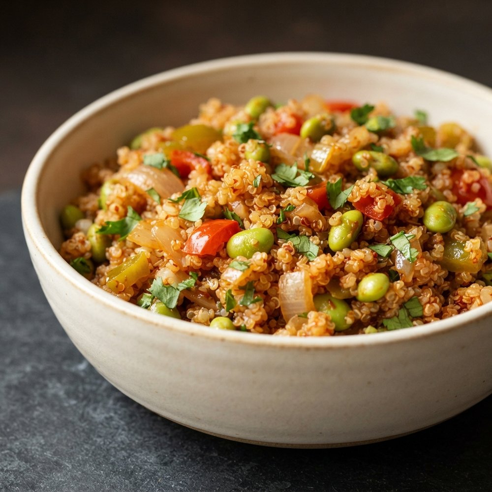High-Protein Spicy Vegan Quinoa with Edamame
