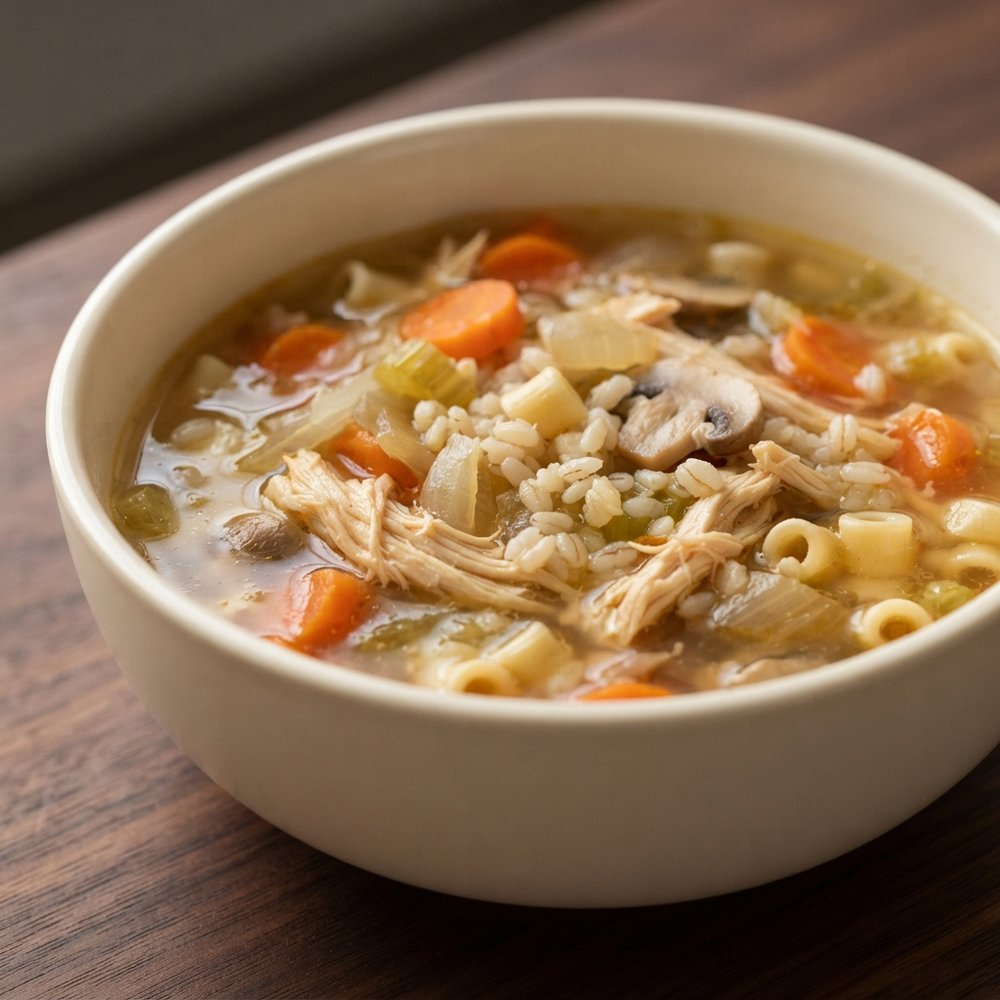 Quick Chicken Soup with Rice and Noodles