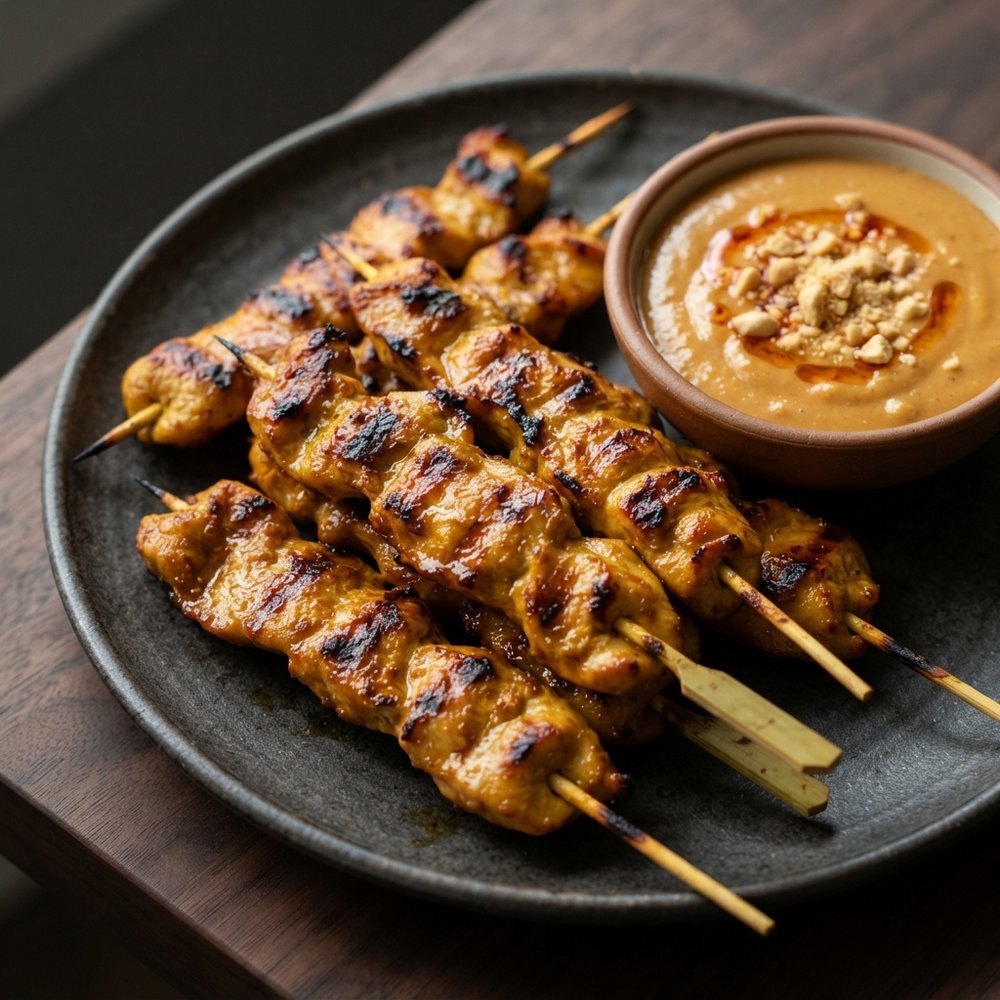 Grilled Chicken Satay with Creamy Peanut Dipping Sauce
