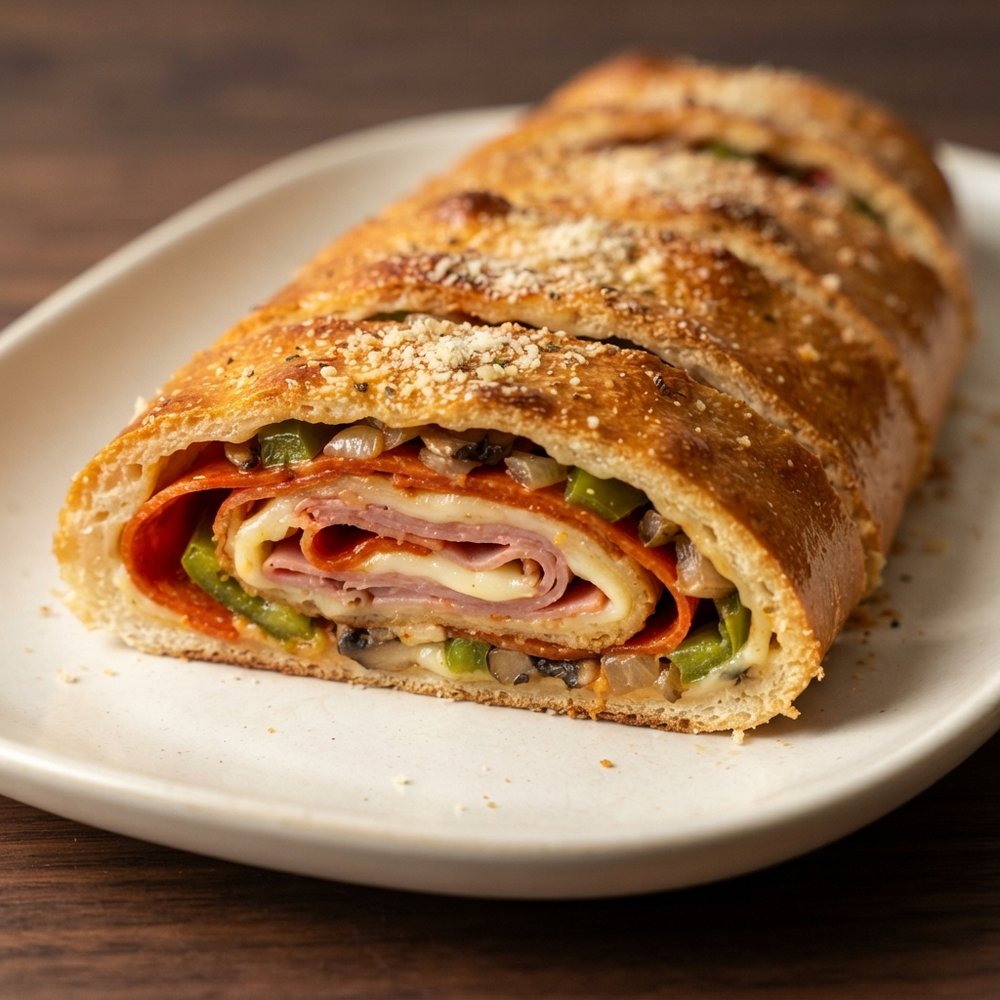 Pepperoni, Ham, and Veggie Stromboli