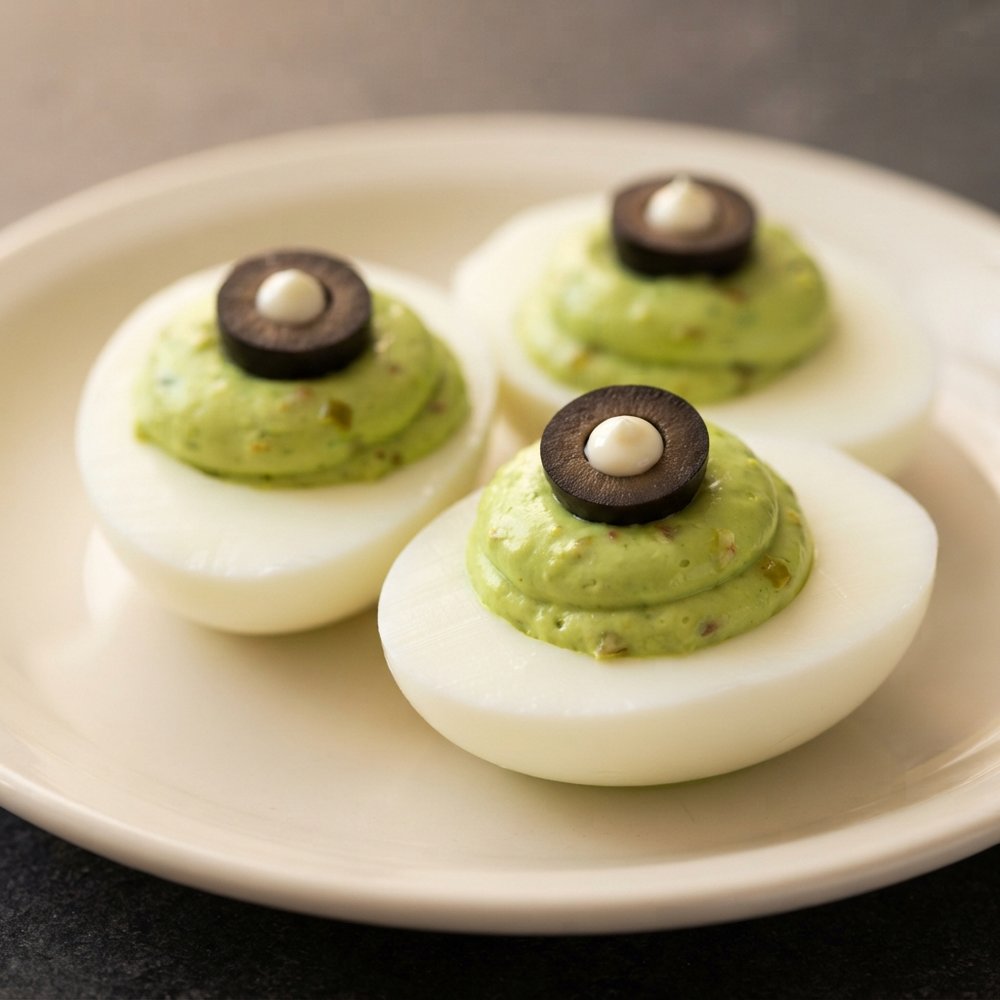 Ghoulish Green “Eyeball” Deviled Eggs