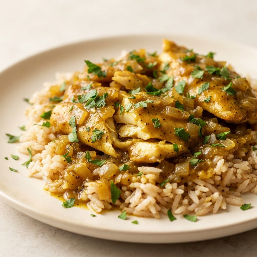 Curried Catfish with Onions and Rice