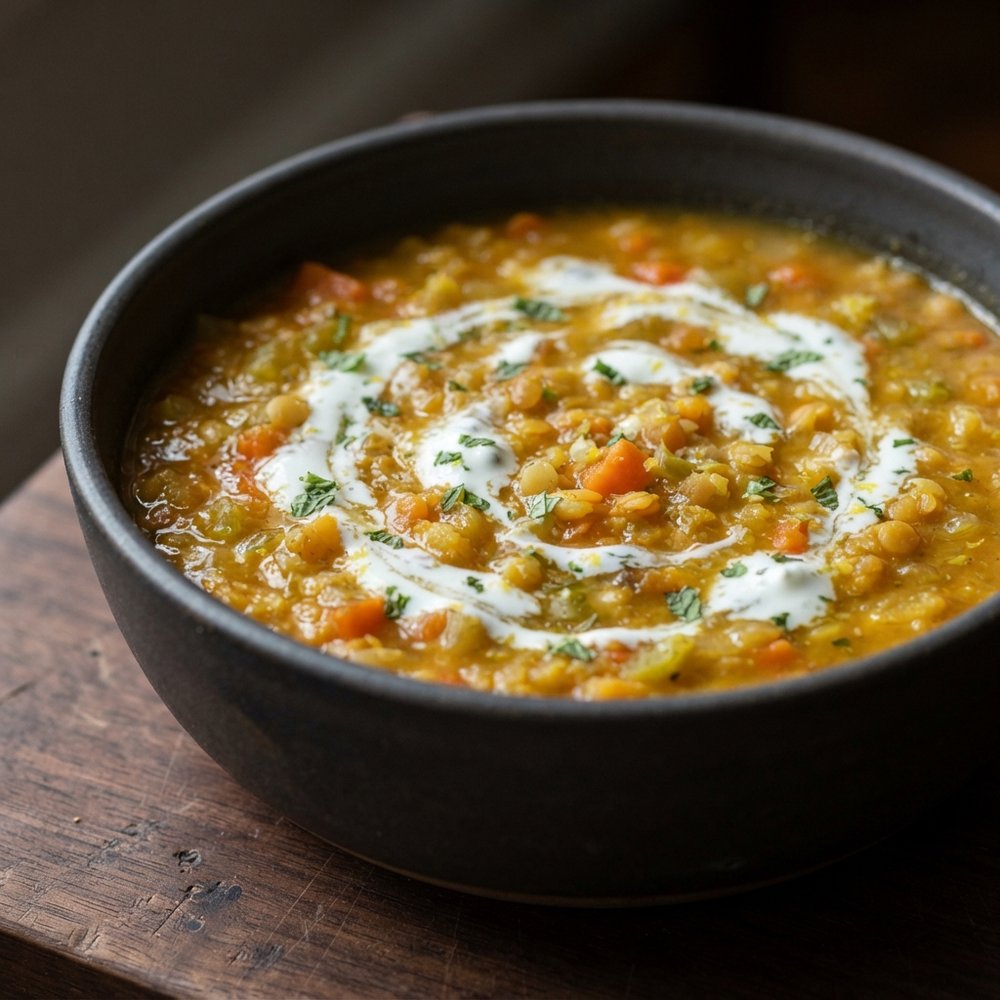 Lemony Red Lentil Soup with Minted Yogurt