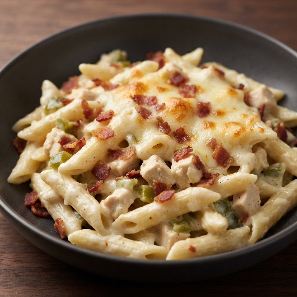 Ranch Chicken, Bacon, and Alfredo Penne Bake