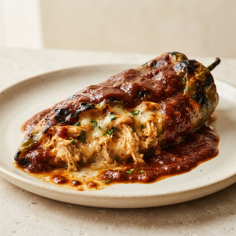 Enchilada-Style Chicken–Stuffed Anaheim Peppers