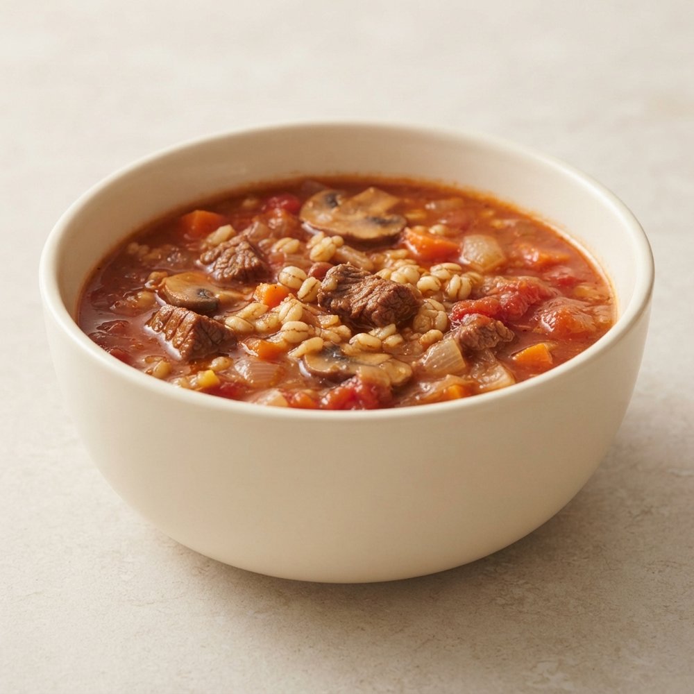 Kelly's Crockpot Beef, Barley & Mushroom Soup