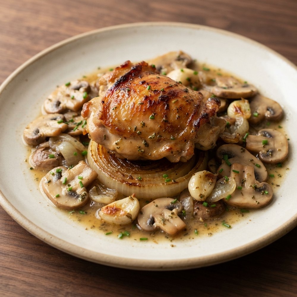 Oven-Roasted Chicken Thighs with Mushrooms and Onions