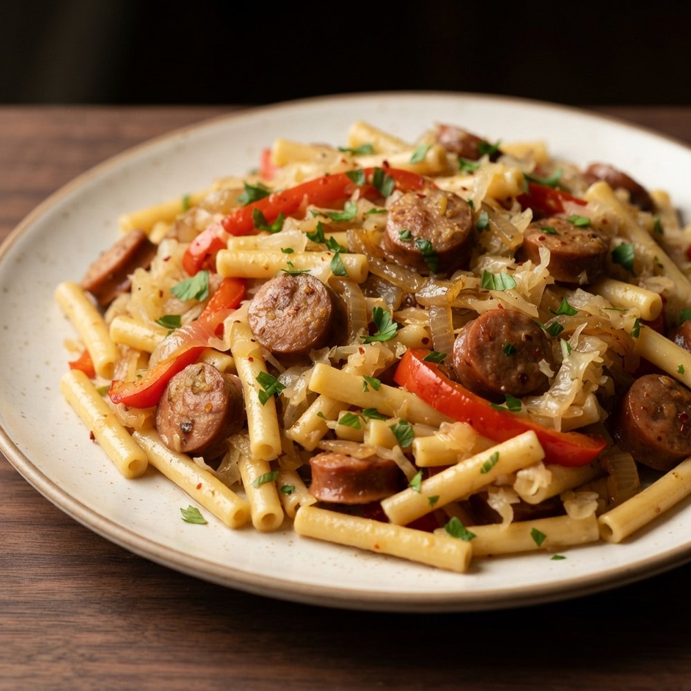 Pasta with Kielbasa and Sauerkraut