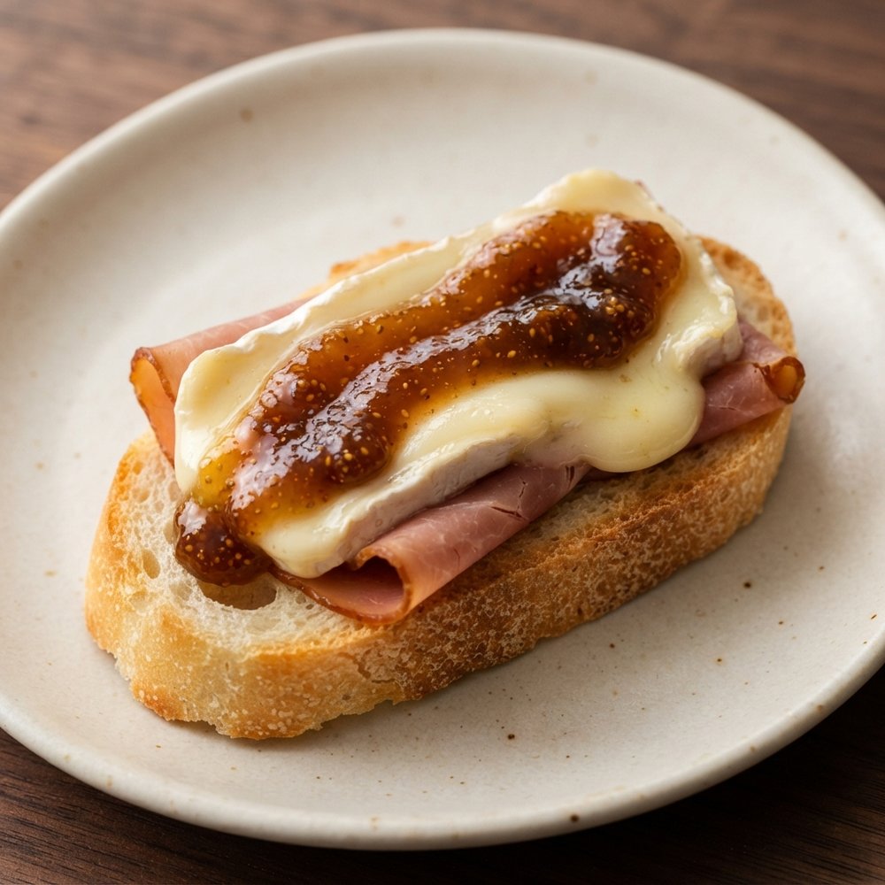 Brie and Ham Crostini with Fig Jam