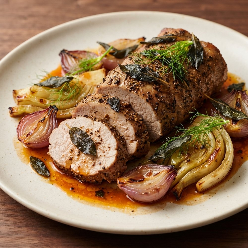 Pork Loin with Fennel and Red Onions