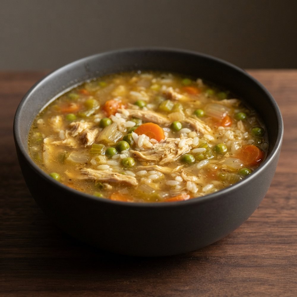 Leftover Turkey Carcass Soup with Rice and Peas