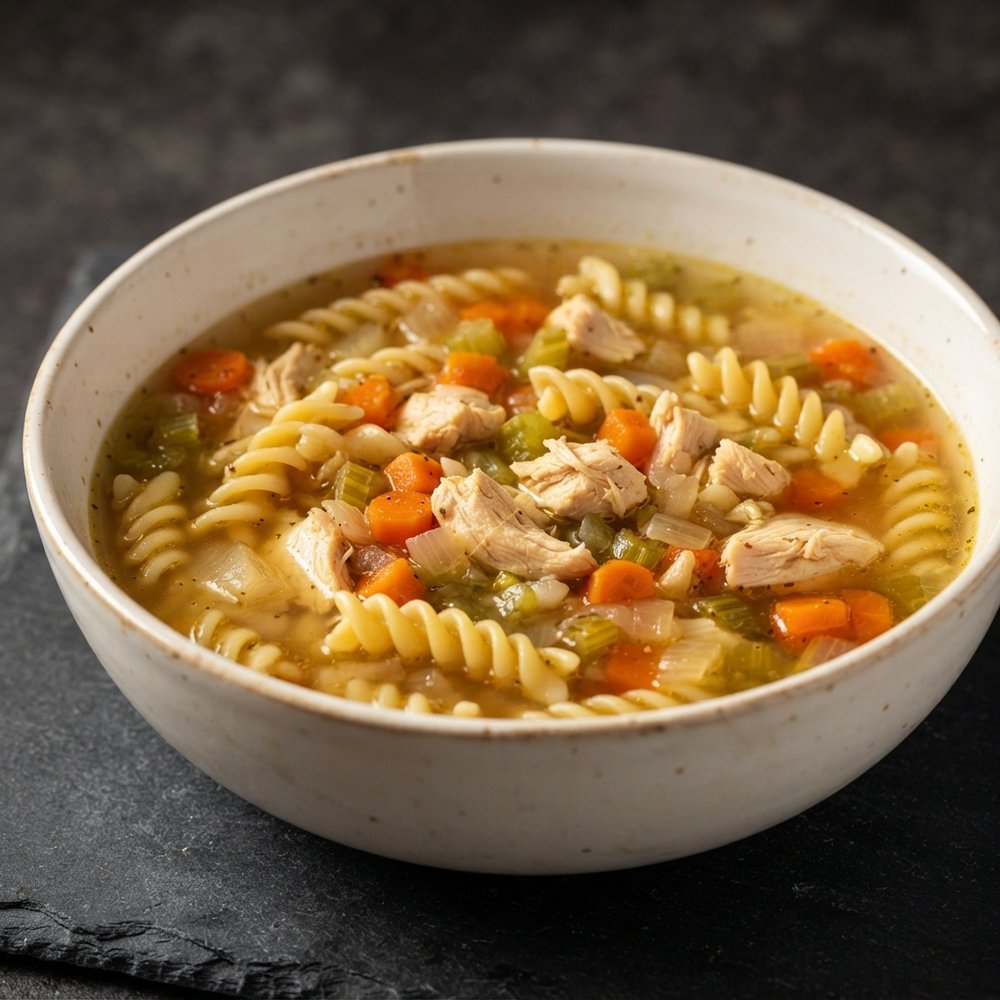 Hearty Chicken and Rotini Noodle Soup