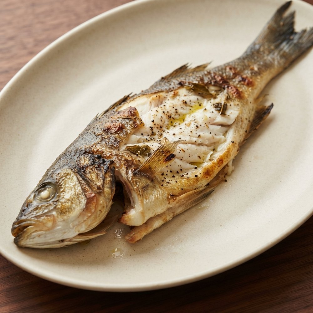 Grilled Sea Bass with Lemon and Bay Leaf